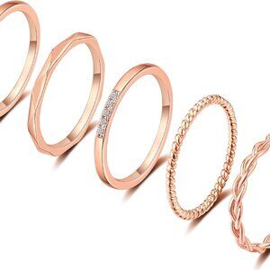 Versatile 5 PCS Stacking Rings in Rose Gold & Silver - Size Options Available